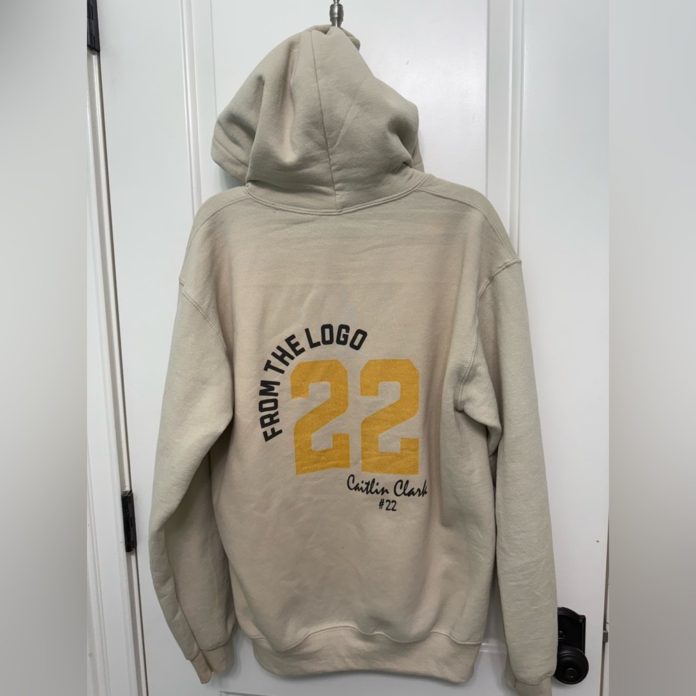 Custom From the Logo beige Caitlin Clark hoodie with number 22.  Adult S